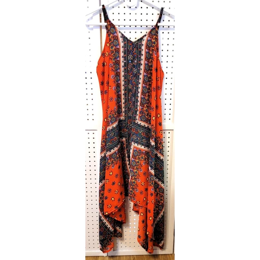 Nanette Lepore Asymmetrical Maxi Dress Sz 6 Red Blue Sleeveless Spaghetti Straps
